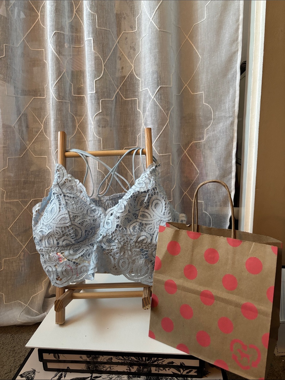 NWT PINK by Victoria’s Secret Light Blue Lace Bralette and PINK Gift Bag